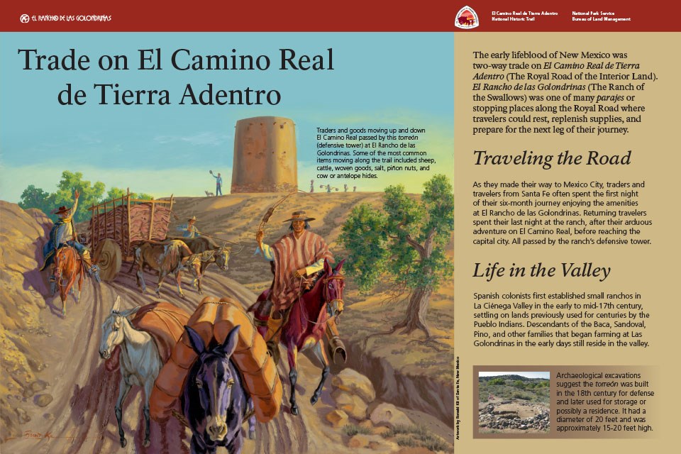 Exhibit depicts traders and animals on El Camino Real approaching site