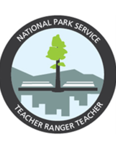 Teacher Ranger teacher and National Park Service text on circular logo with tree in center