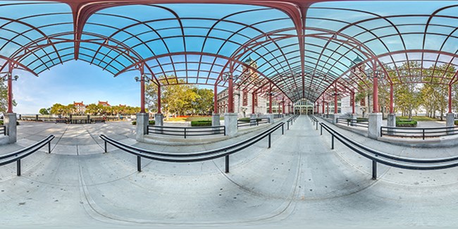 Ellis Island entrance spherical image unwrapped