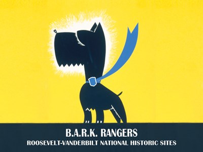 A graphic image of a scottie and the words "Bark Ranger, Roosevelt Vanderbilt National Historic Sites"