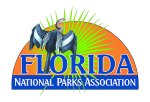 The Florida National Parks Association Logo with a black bird spreading its wings on top