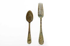 Aged spoon and fork.