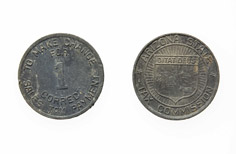 Front and back views of aged coin.
