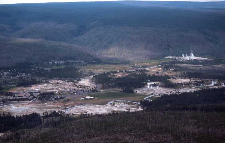 Aerial view of the Upper Geyser Basin,