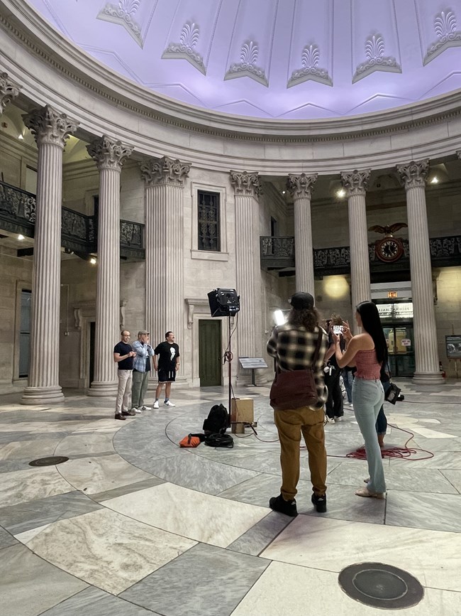 Film crew at Federal Hall National Memorial