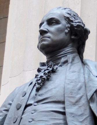 Statue of George Washington on steps of Federal Hall.
