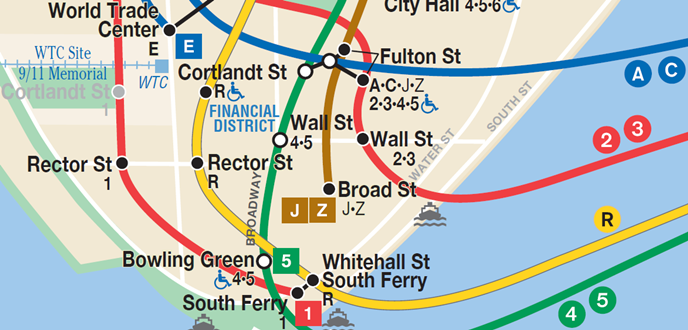 Subway map of Wall Street area.