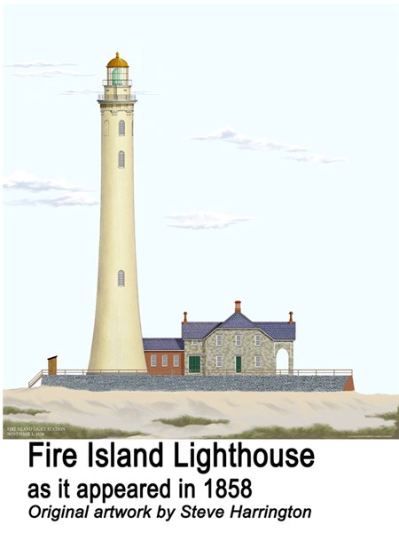 1858 Fire Island Lighthouse sketch showing exterior elevation.
