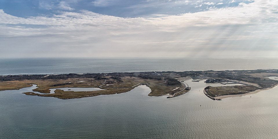 An aerial view of the barrier island.