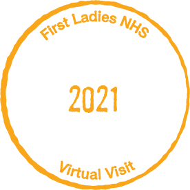 Orange passport stamp for First Ladies National Historic Site Virtual Visit 2021
