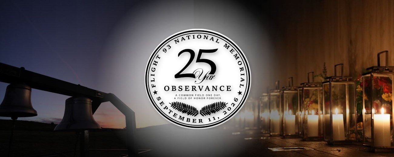 A logo in center of image. Right image shows outline of two bells. Left image shows candles sitting on ground in front of a white wall.