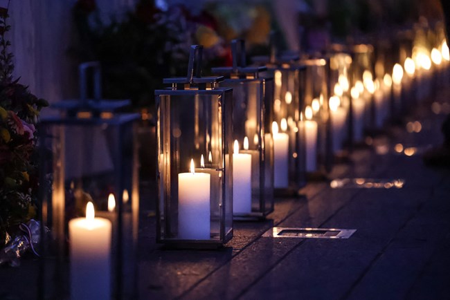 Candle Lanterns in front of the Wall of Names