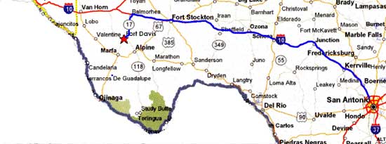 Map from San Antonio to Fort Davis.