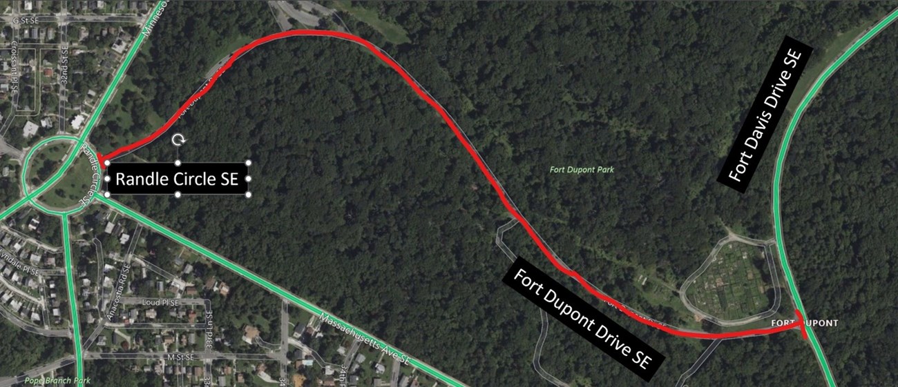 Map of Fort Dupont Road Closures