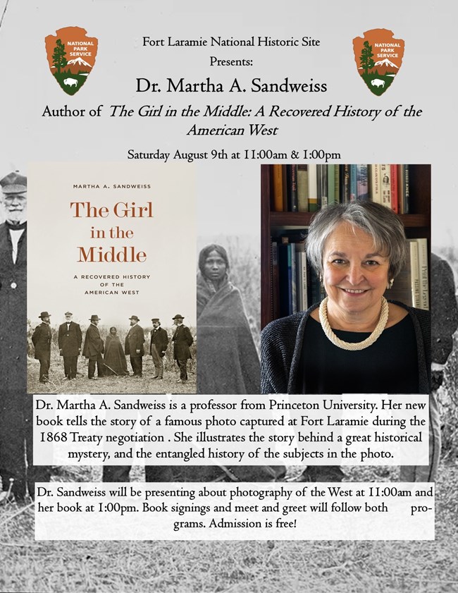 Promotional flyer for Dr. Sandweiss's book , showcasing bold colors and essential information about the gathering.