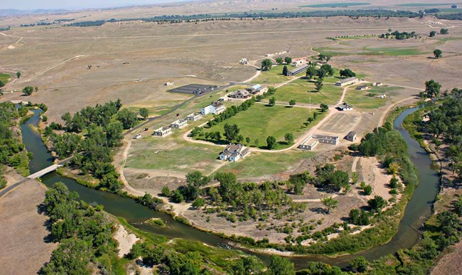 Aerial view of Fort Laramie National Historic Site looking northwest