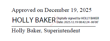 Digital signature of Holly Baker, Park Superintendent dated 12/19/2025