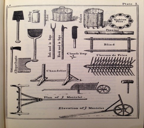 An illustration of many types of hand tool used in military construction