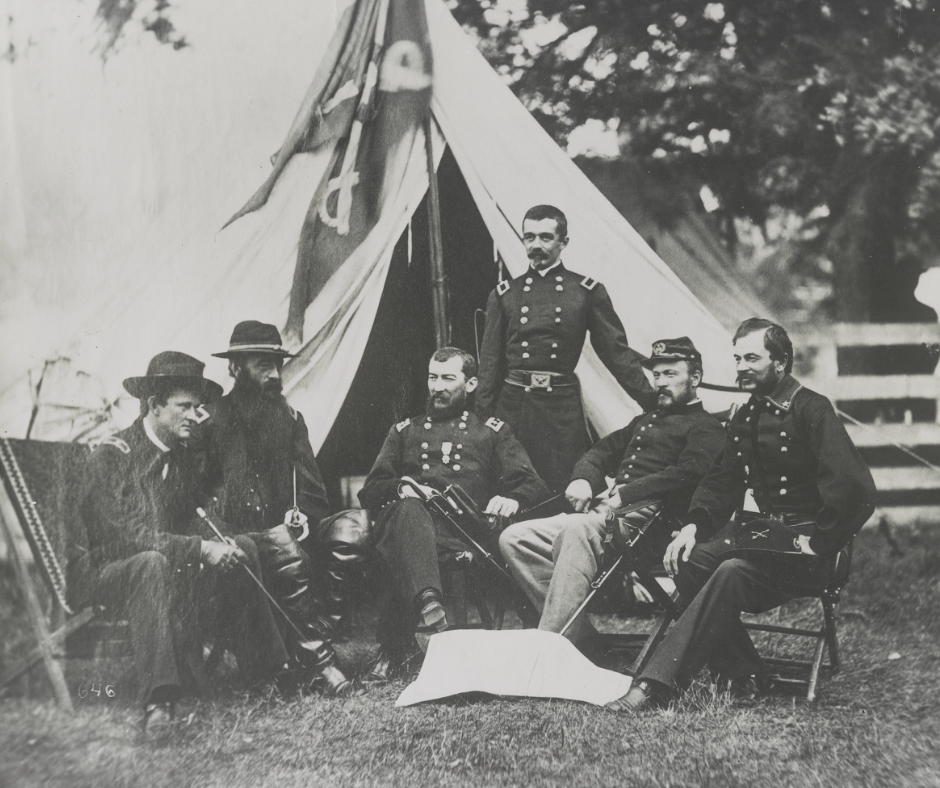 Wilson went on to successfully command cavalry in 1864 and 1865. He is pictured here, sitting second from right, with other Union cavalry commanders.