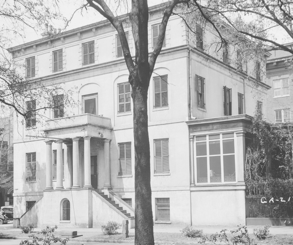 Black and white photograph of the Wayne-Gordon House, an impressive Federal-style four-story mansion in Savannah where Gordon and her family lived, and where she may have penned this entry of her diary.
