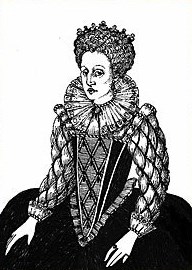 A line drawing of Queen Elizabeth I