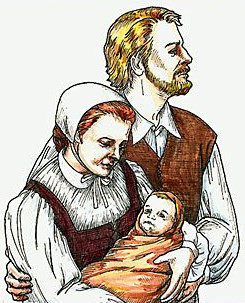 A man, woman and infant: Ananias, Eleanor and Virginia Dare