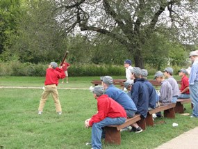 Youth playing a Civil War era ballgame