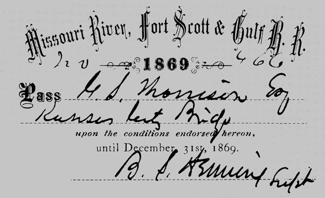 1869 railroad  pass showing person's name