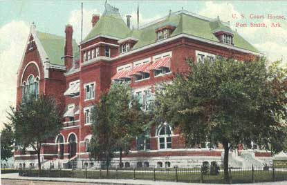 federal courthouse building during 20th century with striped awnings