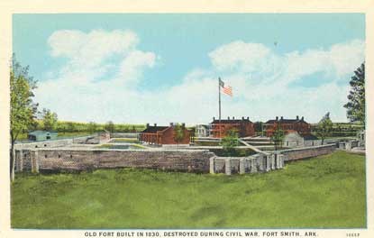 postcard of second fort walls and buildings with flag flying in center