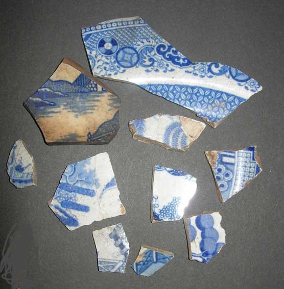 Fragments of Blue Willow transferware found at Fort Smith.