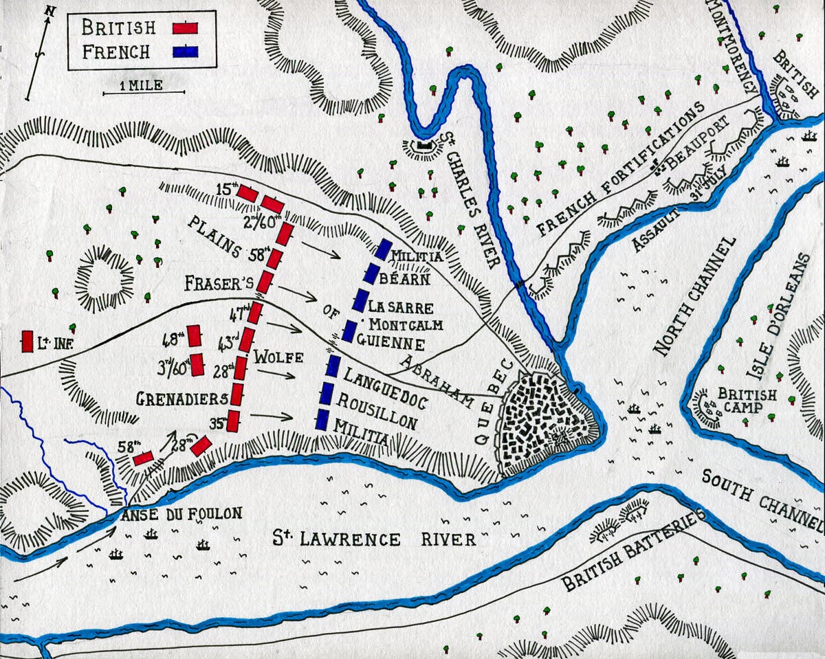 An old print map with sections of a city blocked out, lines indicating troop movement, and a river running on the south edge of the map.