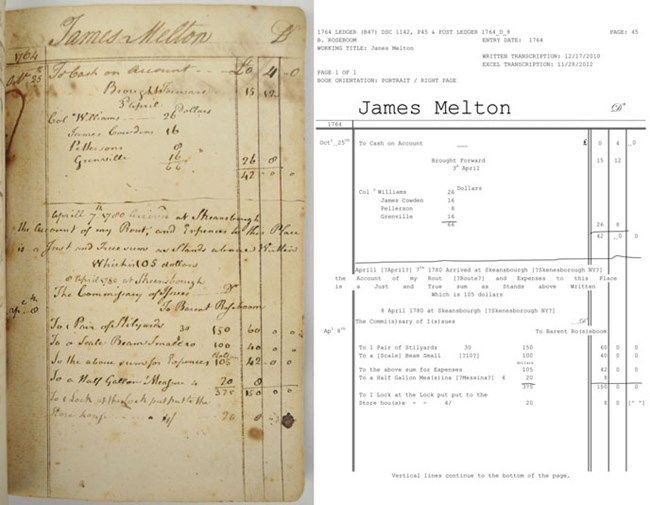 A side-by-side comparison of the hand written entry and the digitized transcription of the entry.