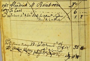 Entry showing the list of goods Hendrick received, which were then crossed out with large X's.