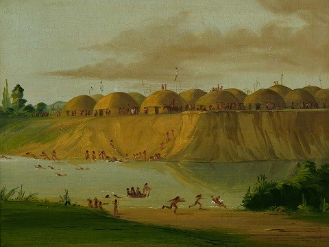 George Catlin painting of a Hidatsa Village