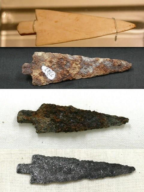 Bone and metal arrowheads