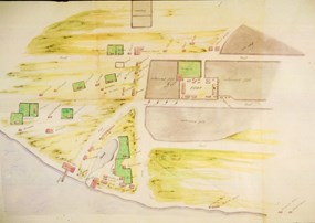 Historic map showing Fort Vancouver and the Village.