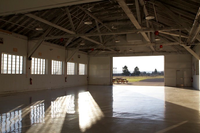 Pearson Air Museum interior view with hangar doors open