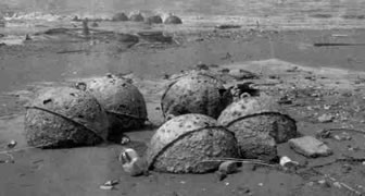 Empty mine cases in the Potomac River (NPS photo)