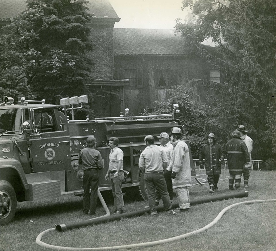 Smithfield Fire engine and firefighters at the Gallatin House in 1979