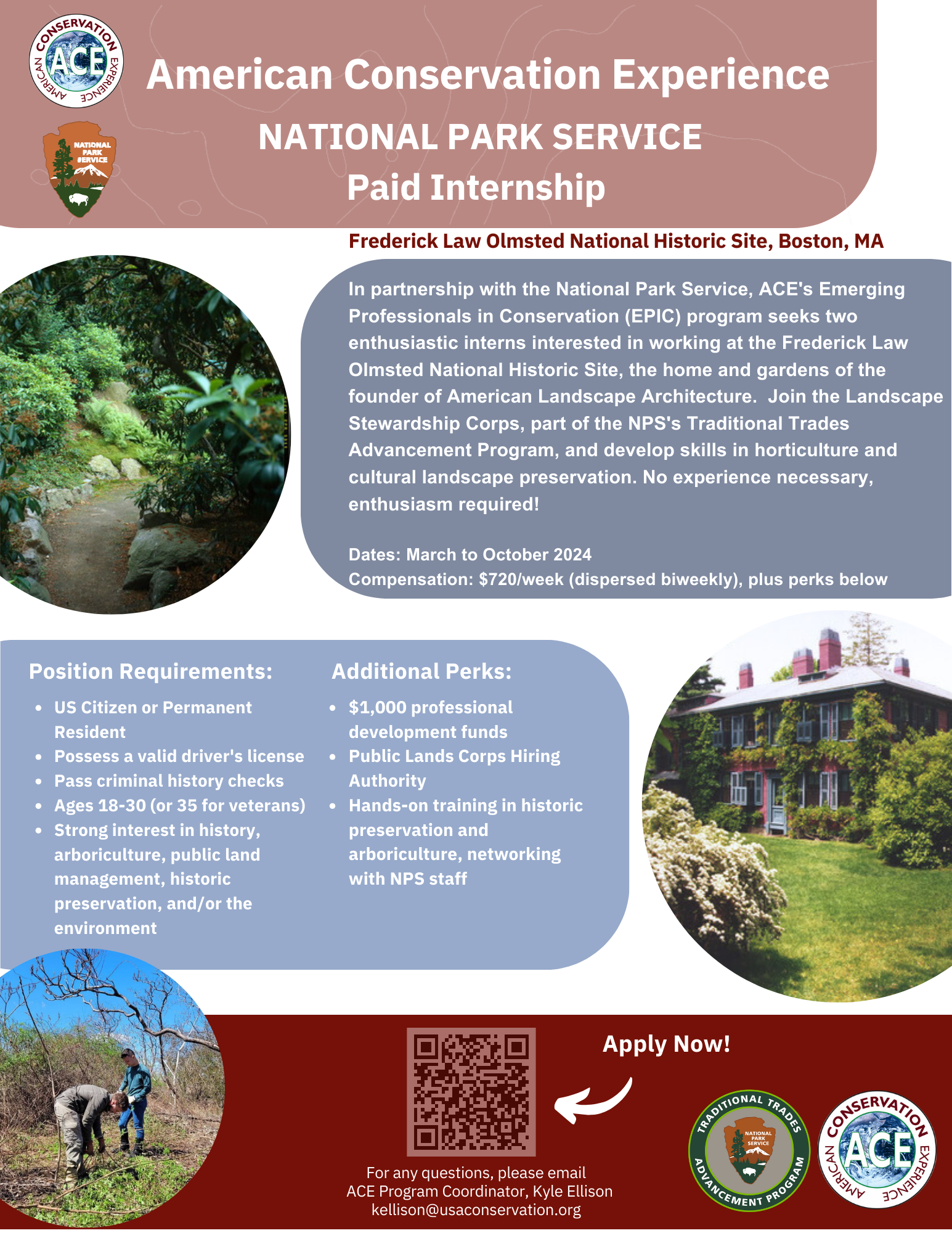 Flyer announcing TTAP internship including information listed in text and images of landscape