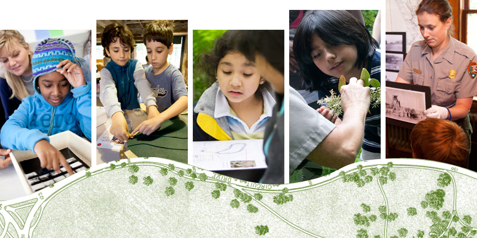 Students doing a range of activities at Fairsted such as looking a photo negatives and building a model of a park