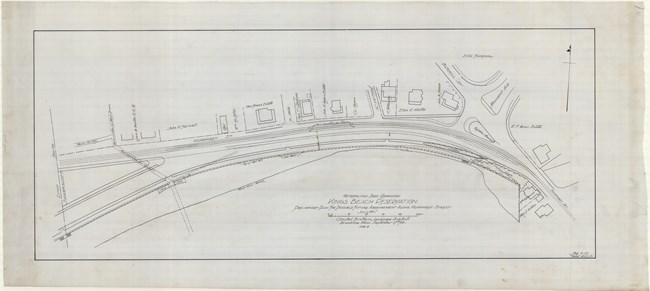 Plan for King's Beach, with curved road lining the beach, and houses on the other side.