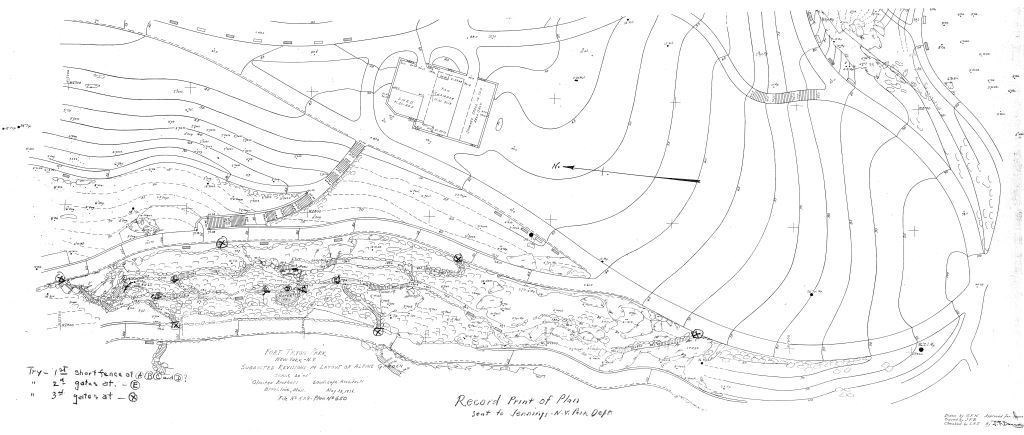 Early plan of Fort Tryon Park, showing notations and revisions