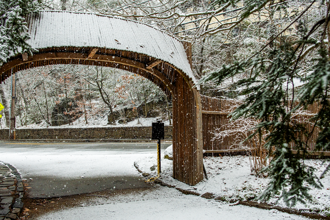 Snow covered entrance