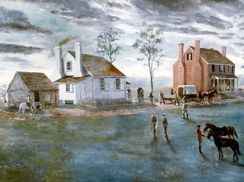 Artist depiction of Jackson arriving at Fairfield, the plantation where he died
