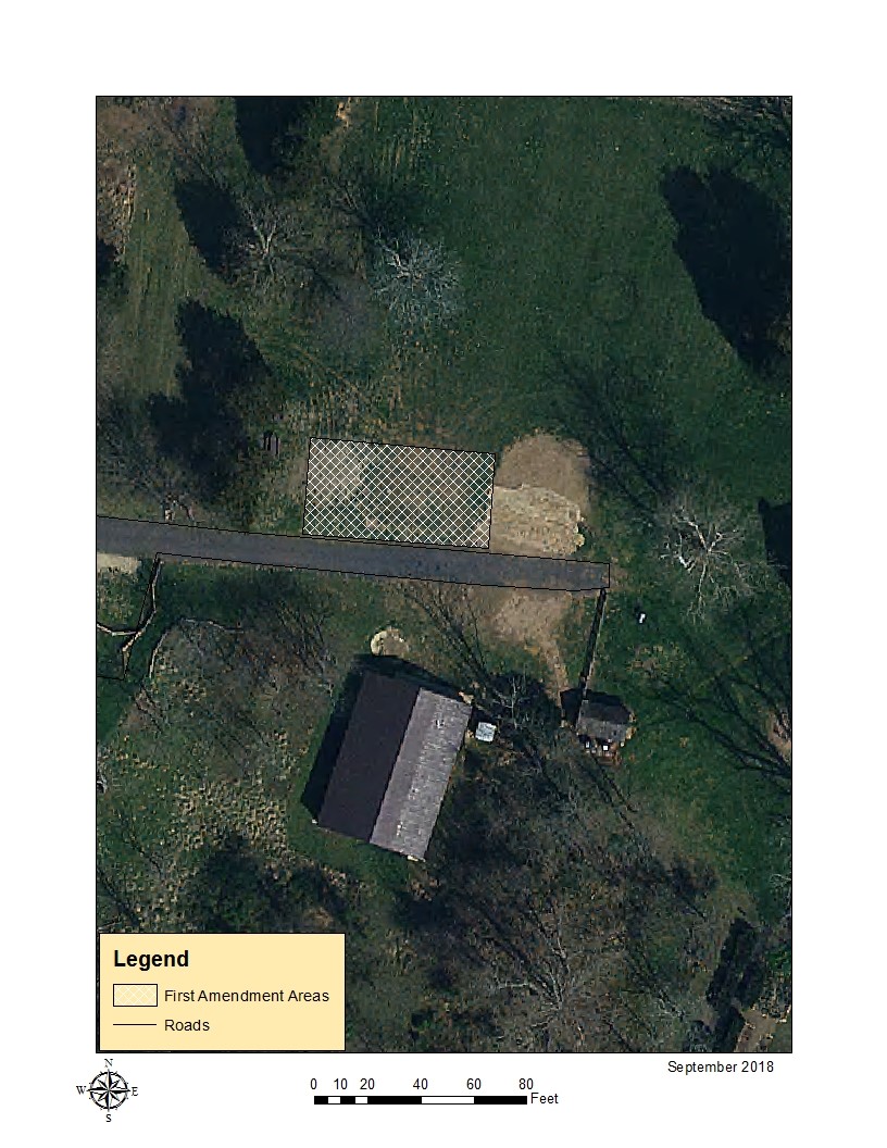 Aerial view of Ellwood with 1st amendment area demarcated