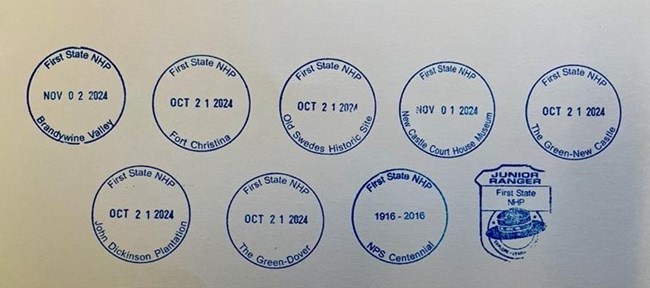 Collection of the different stamps available at First State NHP.