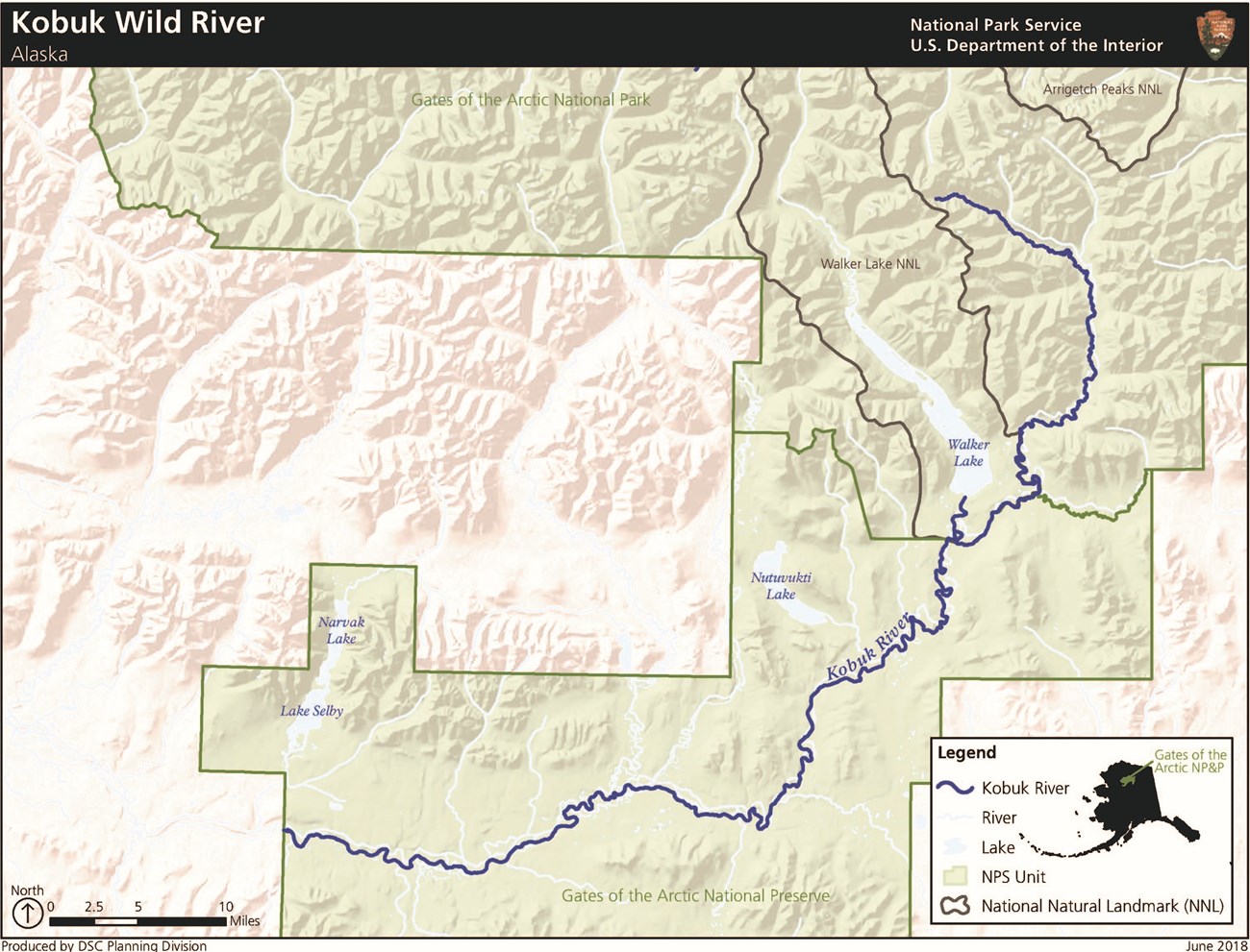 Park map of the Kobuk Wild and Scenic River in Gates of the Arctic