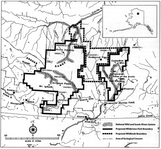 Map showing boundaries of Gates of the Arctic NP as originally proposed